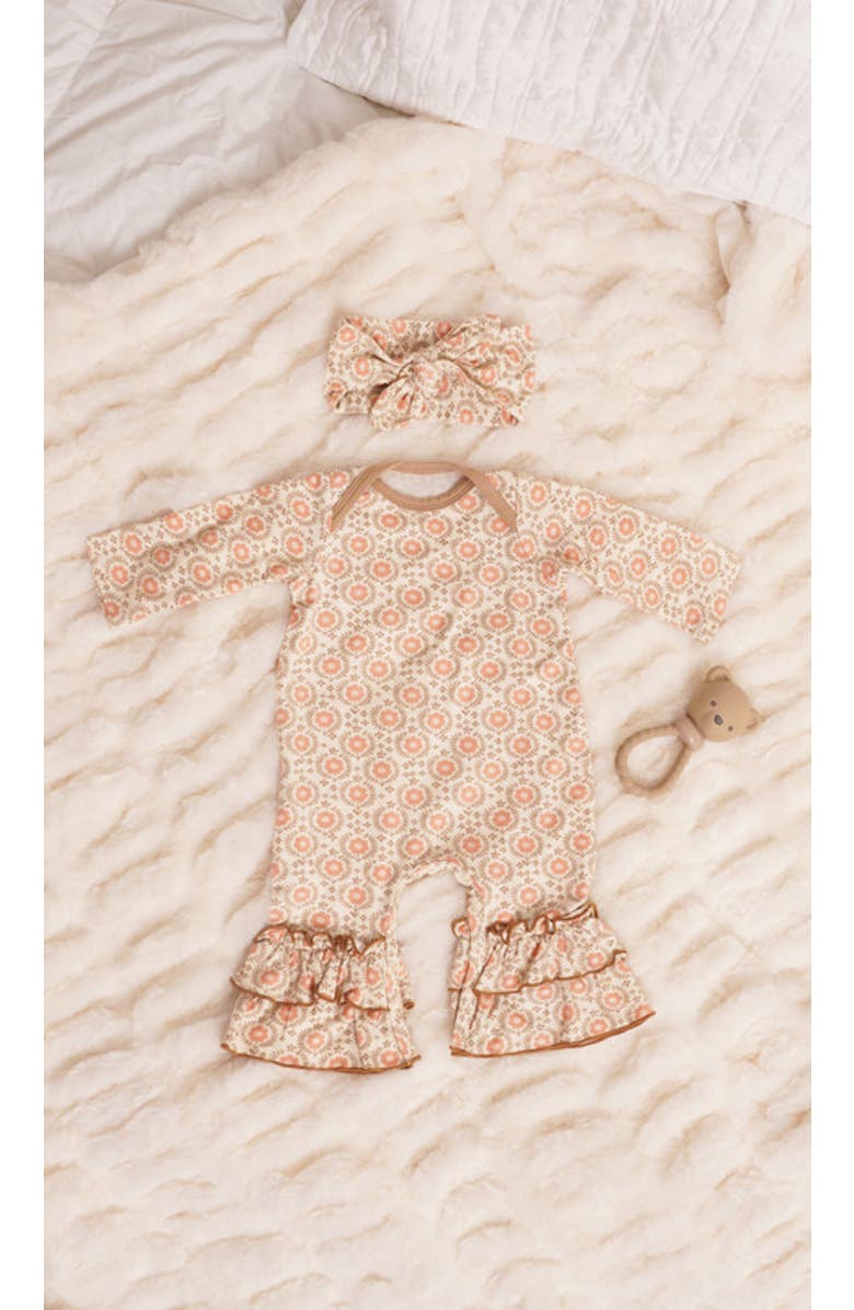 Everly Grey Ruffle Romper & Head Wrap Set, Alternate, color, Bohemian