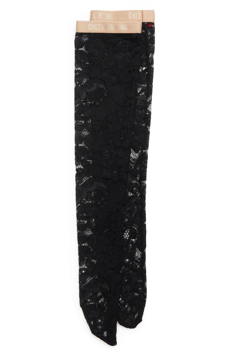 Valentino Garavani Floral Lace Knee High Socks, Main, color, Nero