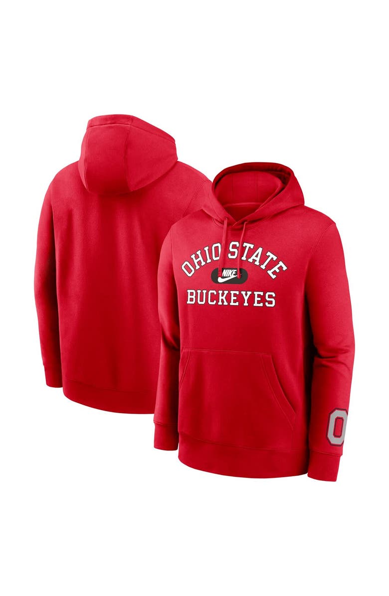 Nike Men's Nike Scarlet Ohio State Buckeyes Legacy Foundational Two-Hit Club Performance Pullover Hoodie, Main, color, 