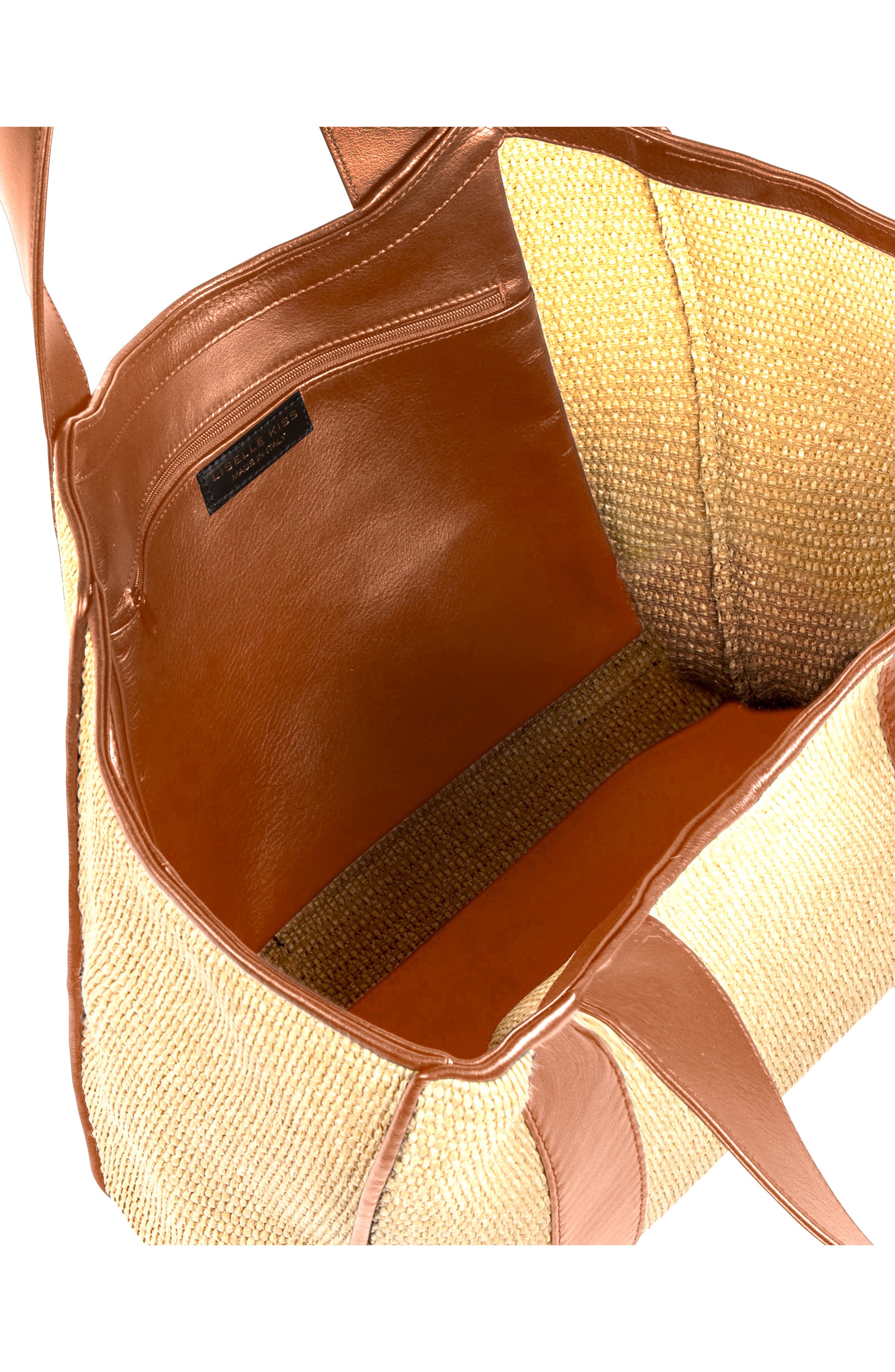 LISELLE KISS Penelope Raffia & Leather Tote, Alternate, color, 