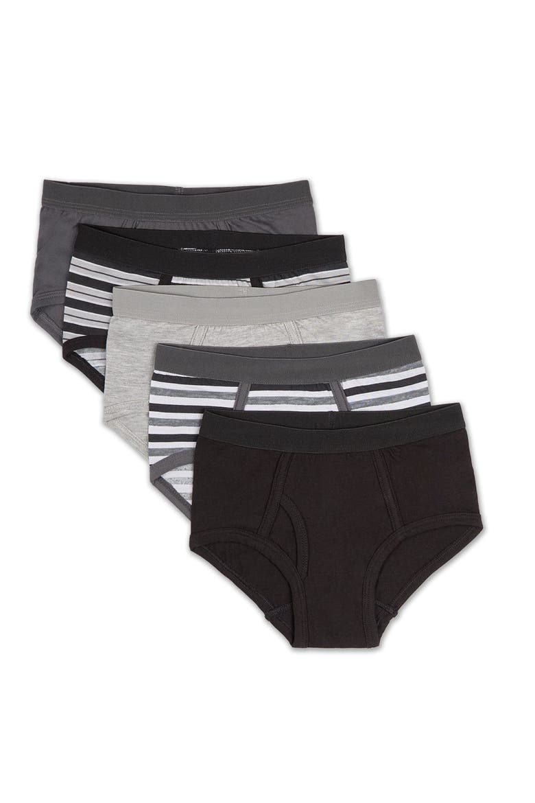 5 Pair Solids & Stripes Cotton Rich Gray Multi Briefs, Main, color, Gray Multi