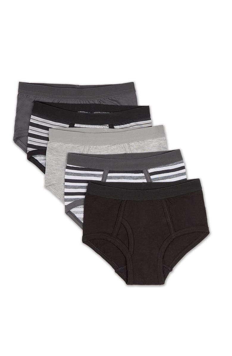 MeMoi 5 Pair Solids & Stripes Cotton Rich Gray Multi Briefs, Main, color, Gray Multi