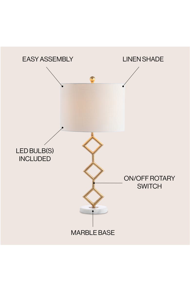 JONATHAN Y Diamante 29.5" Modern Gilt Metal with Marble Base LED Table Lamp, Gold/White, Alternate, color, Gold Leaf/White