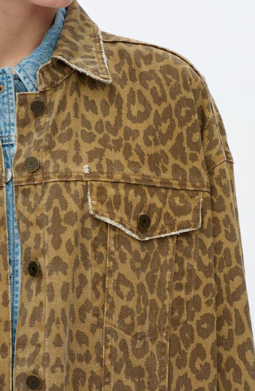 Bayeas Relaxed Fit Leopard Print Denim Shirt Jacket In Brown