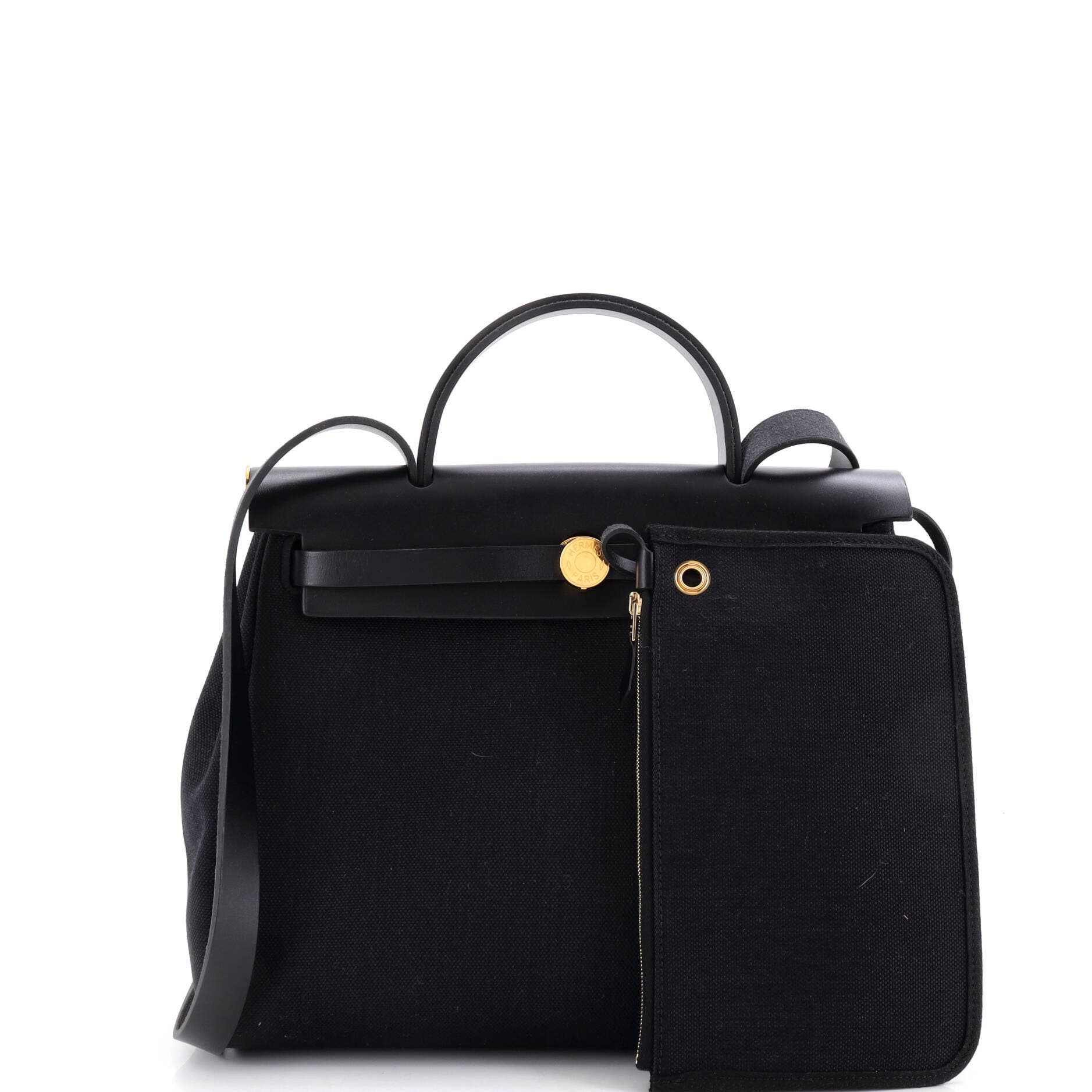 Pre-Owned Hermes Herbag Zip Leather and Toile 31, Alternate, color, Noir