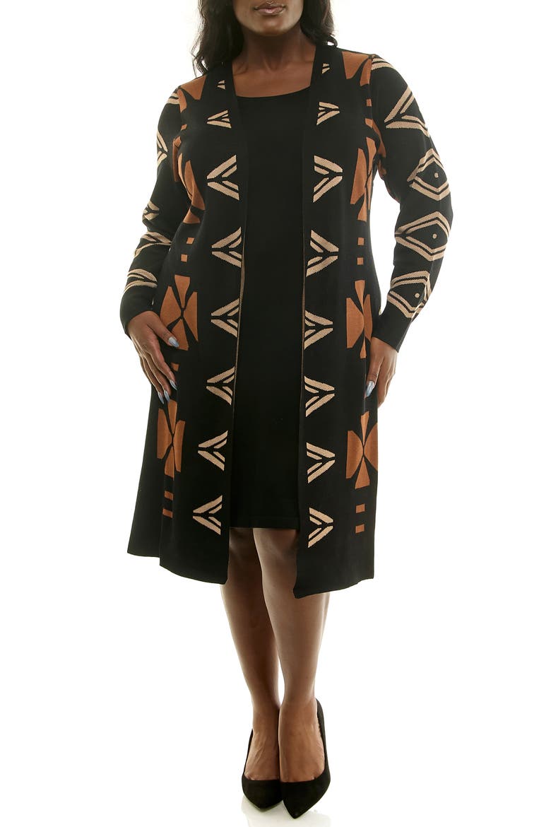 Long Leopard Print Cardigan, Main, color, BLACK/COGNAC