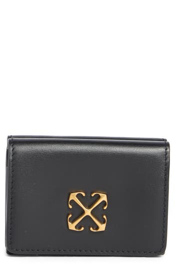 Off-white Jitney Mini Compact Leather Wallet In Black