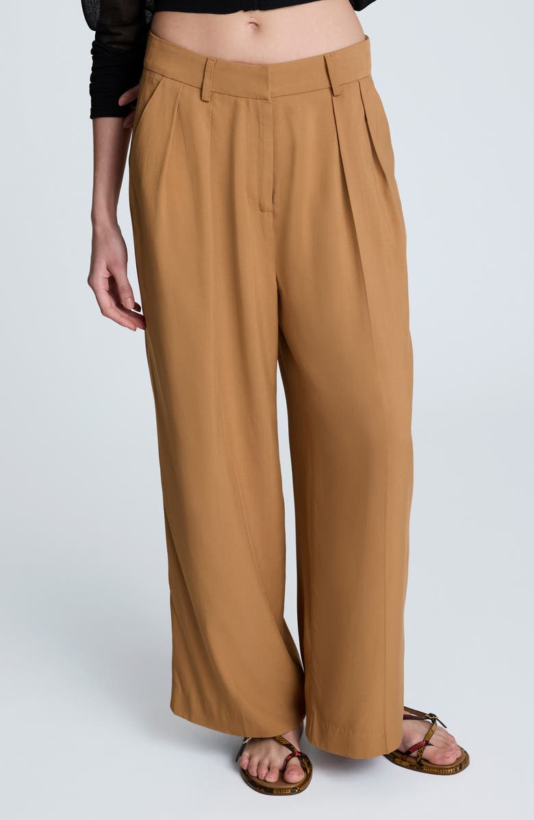 Kenneth Cole Pleated High Waist Wide Leg Pants, Main, color, Tobacco