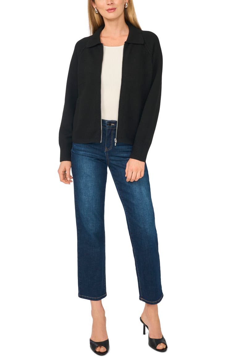 Collared Zip Sweater, Alternate, color, RICH BLACK