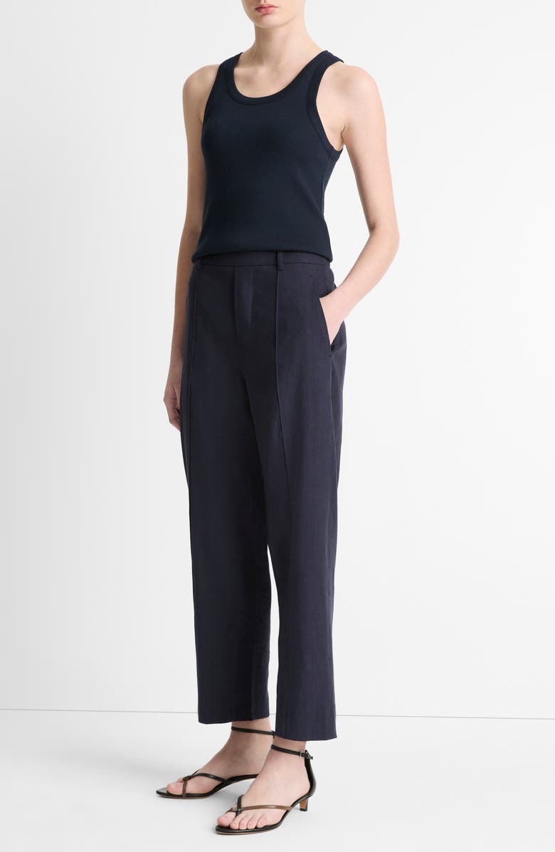 Vince Pintuck Linen Blend Tapered Trousers, Alternate, color, Coastal