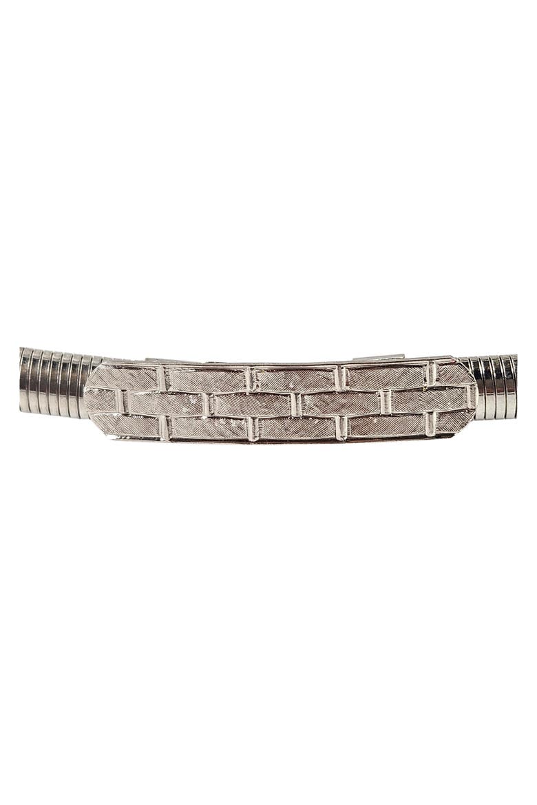 Vintage 1970s Silvertone Snake Stretch Belt with Etched Buckle, Alternate, color, Silver
