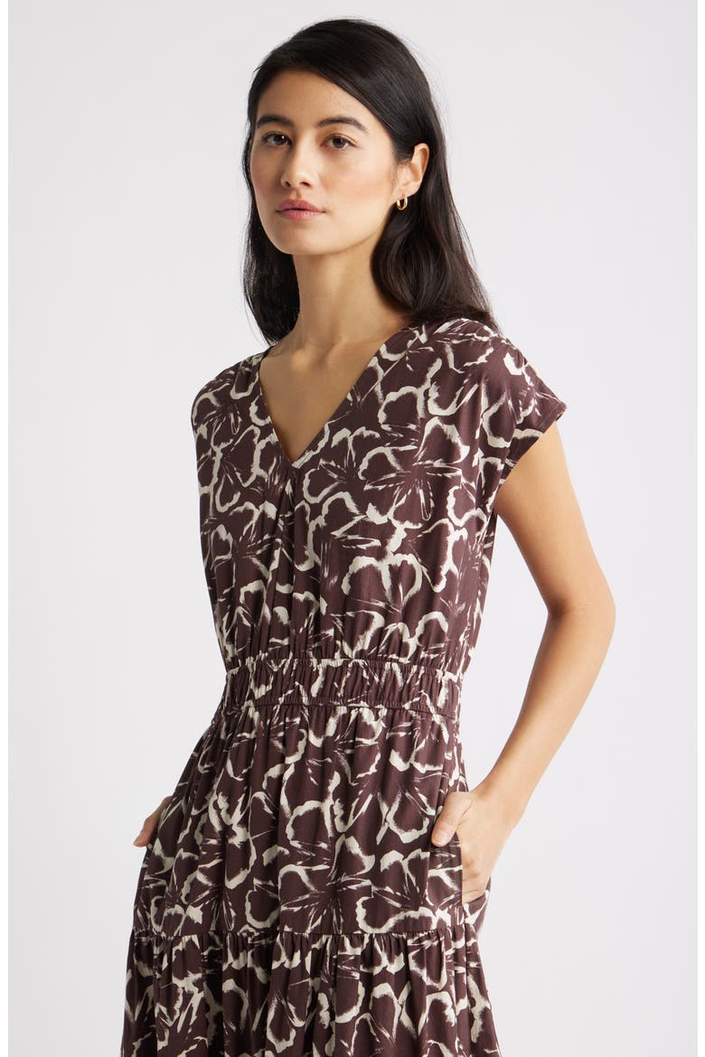Tiered Poplin Maxi Dress, Alternate, color, BROWN FLOATING GINKO