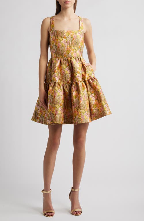 Chelsea28 Garden Brocade Fit & Flare Minidress In Beige Multi Floral