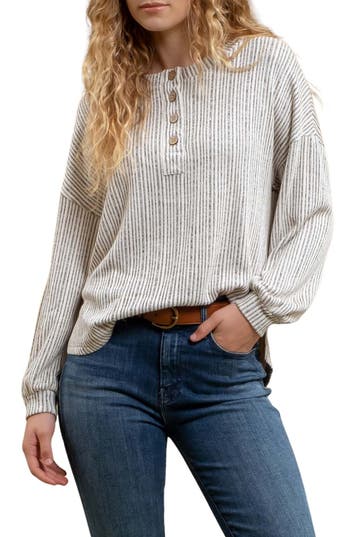 Blu Pepper Long Sleeve Half Button Top In Animal Print