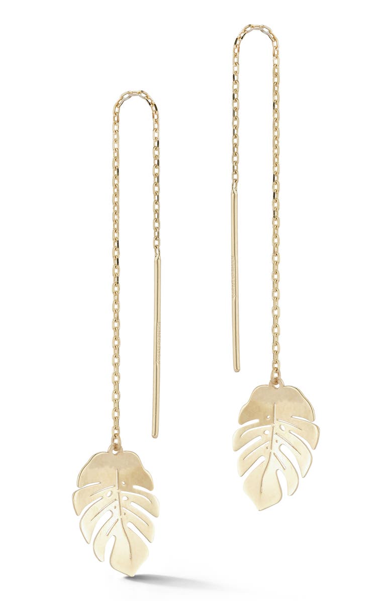 Ember Fine Jewelry 14K Gold Leaf Threader Earrings, Main, color, Gold