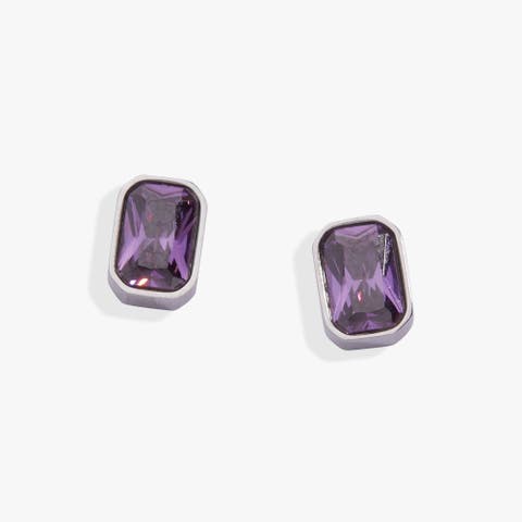 February Emerald-cut Birthstone Stud Earrings