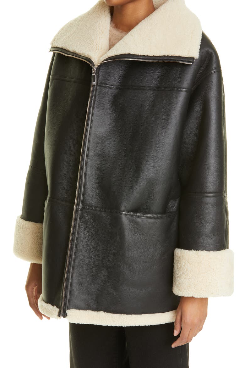 Totême Menfi Oversize Genuine Shearling Coat, Alternate, color, BLACK/OFF-WHITE 913