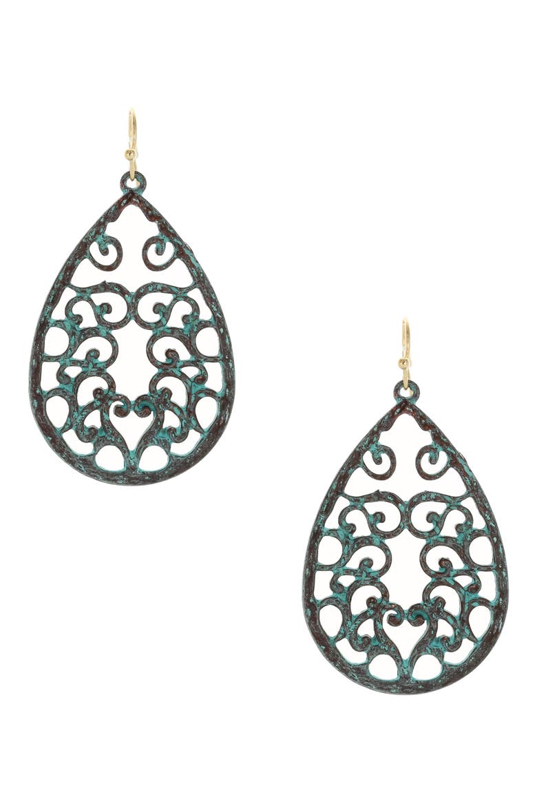 Kyndra Filigree Teardrop Drop Earrings, Main, color, GOLD / TURQUOISE