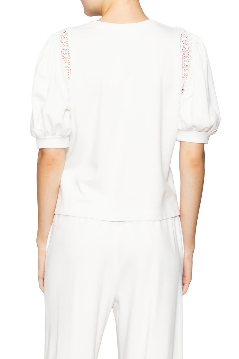 Lace Inset Puff Sleeve Top, Alternate, color, BONE