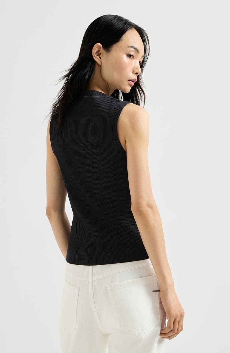 Brunello Cucinelli Ribbed jersey top, Alternate, color, Black