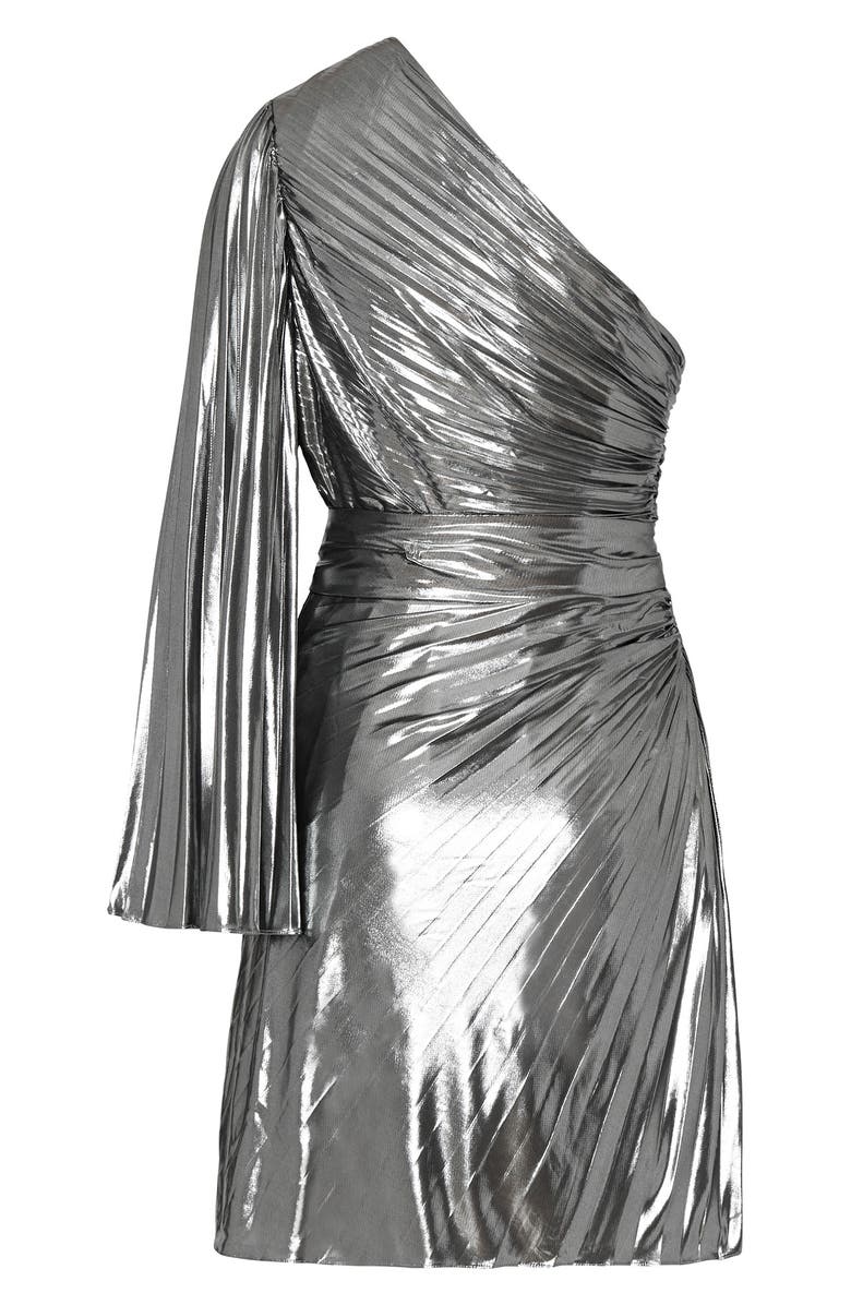 Milly Linden Pleated One-Shoulder Lamé Dress, Alternate, color,