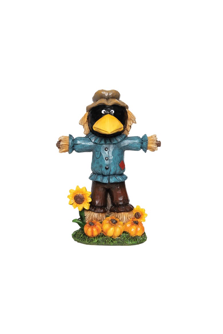 Halloween Scarecrow Raven & Sunflowers and Pumpkins Small Figurine, Main, color, Blue