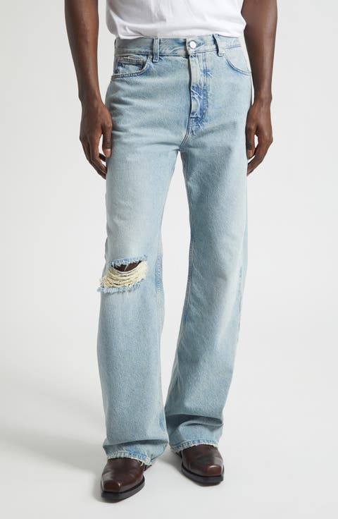 Swirl Distressed Straight Leg Jeans