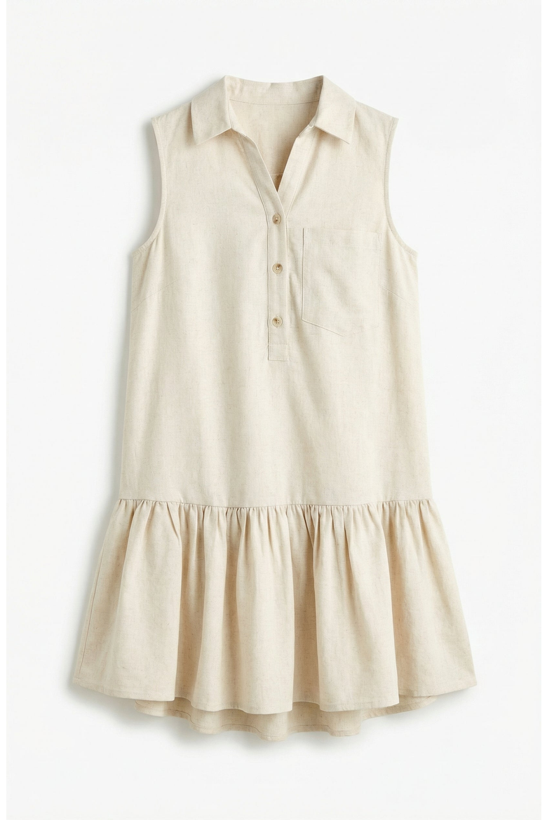 Sleeveless Collared Drop Waist Dress, Alternate, color, Light Beige