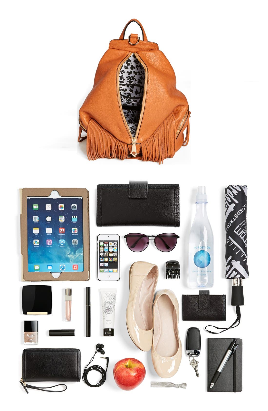 'Julian' Backpack with Fringe, Alternate, color, COGNAC