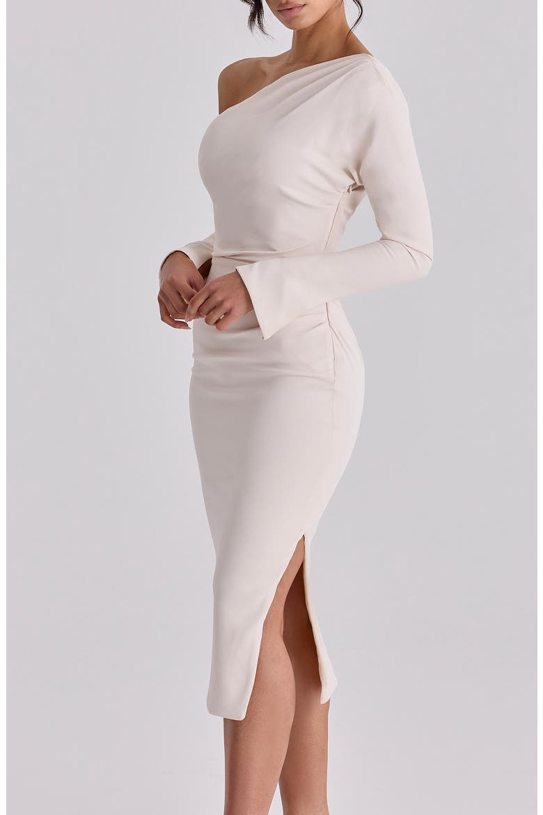 Arista Pleated One-Shoulder Long Sleeve Cocktail Dress, Alternate, color, VINTAGE IVORY