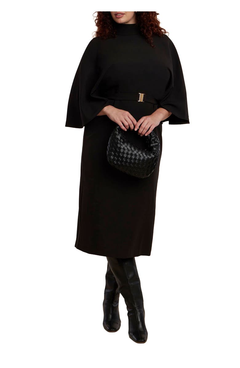 ELOQUII Cape Sleeve Belted Midi Dress, Main, color, 