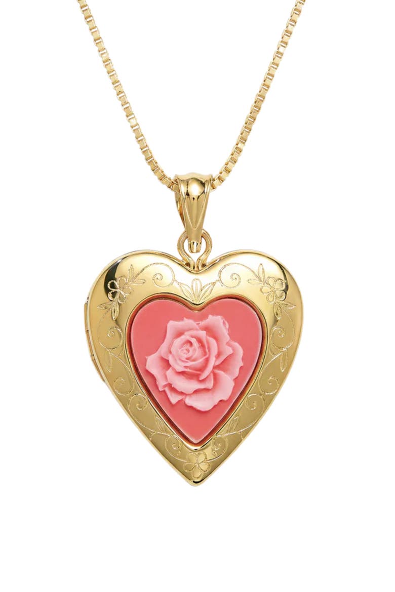 The Pink Rose Photo Locket Necklace, Main, color, GOLD