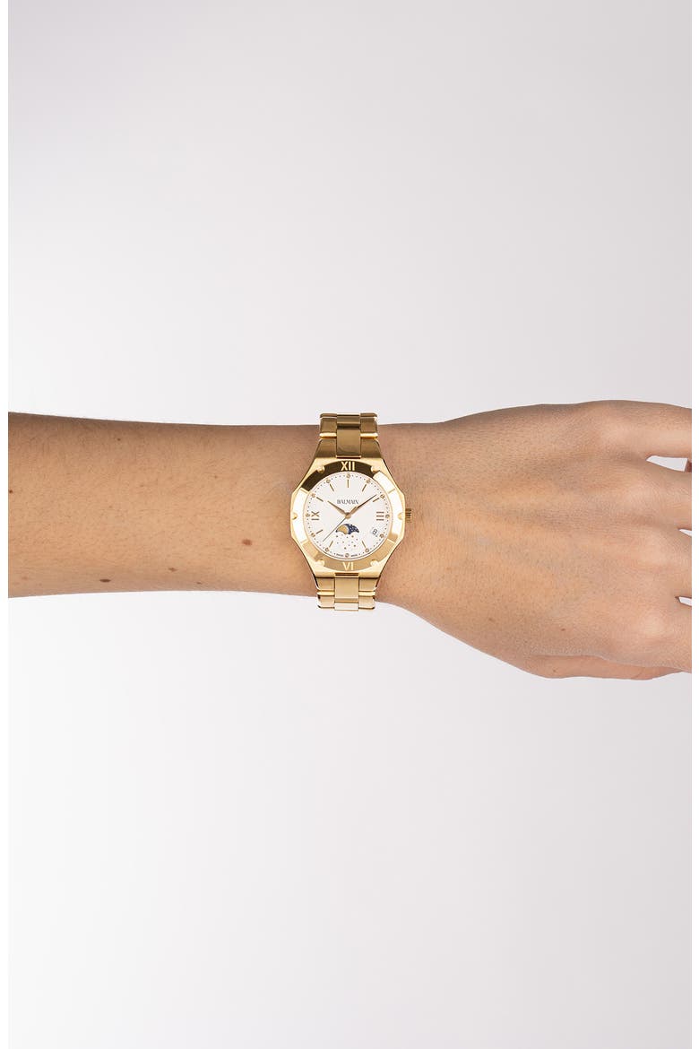 Be Balmain Diamond Moon Phase Bracelet Watch, 33mm, Alternate, color, YELLOW GOLD PVD COATING