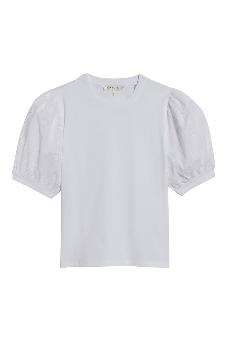 The Eyelet Sleeve Top, Alternate, color, WHITE