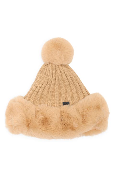Oversize Faux Fur Trim Beanie