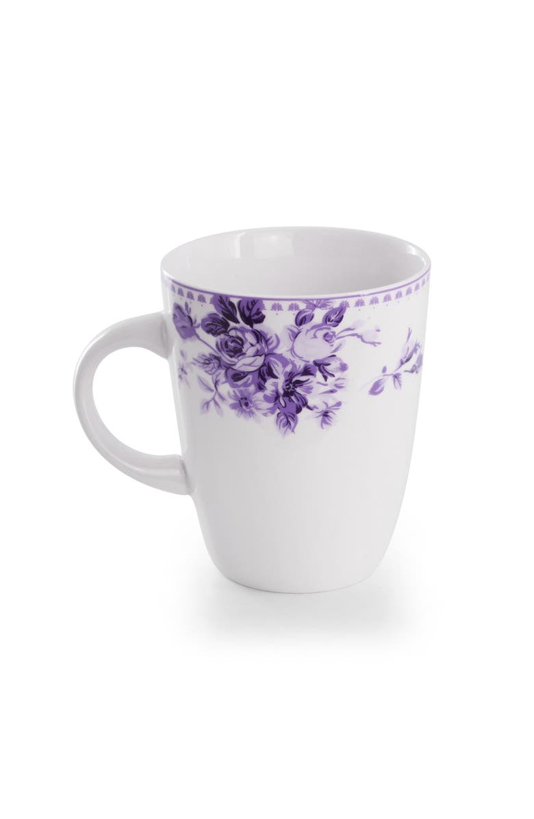 Elama Traditional Purple Rose 16 Piece Stoneware Dinnerware Set, Alternate, color, Purple