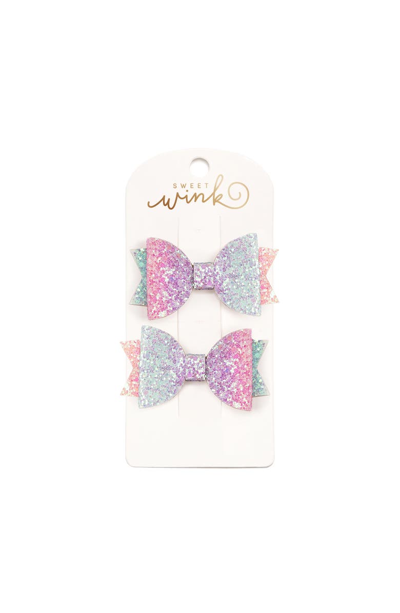 Sweet Wink Rainbow Ombre Bow Clip Set, Main, color,