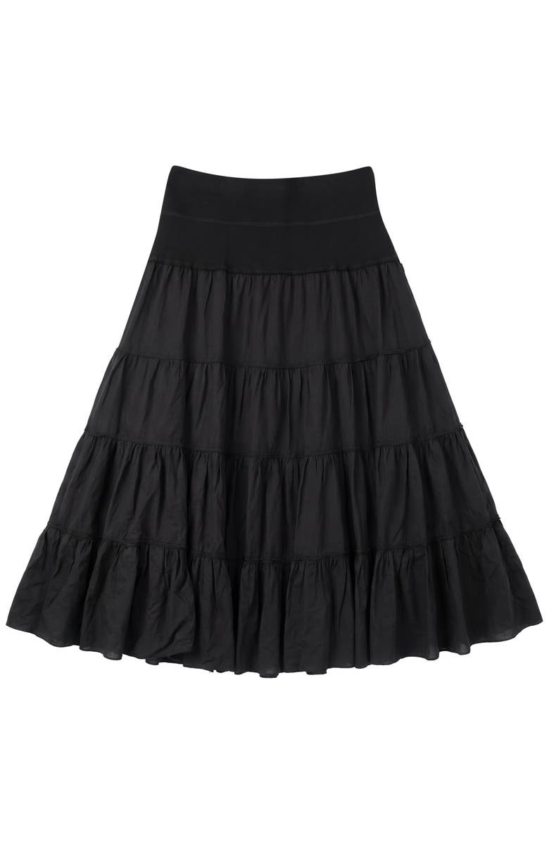 Red Myth Tiered Gauze Rib Elastic Waistband Midi Skirt, Main, color, Black