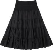 Red Myth Tiered Gauze Rib Elastic Waistband Midi Skirt