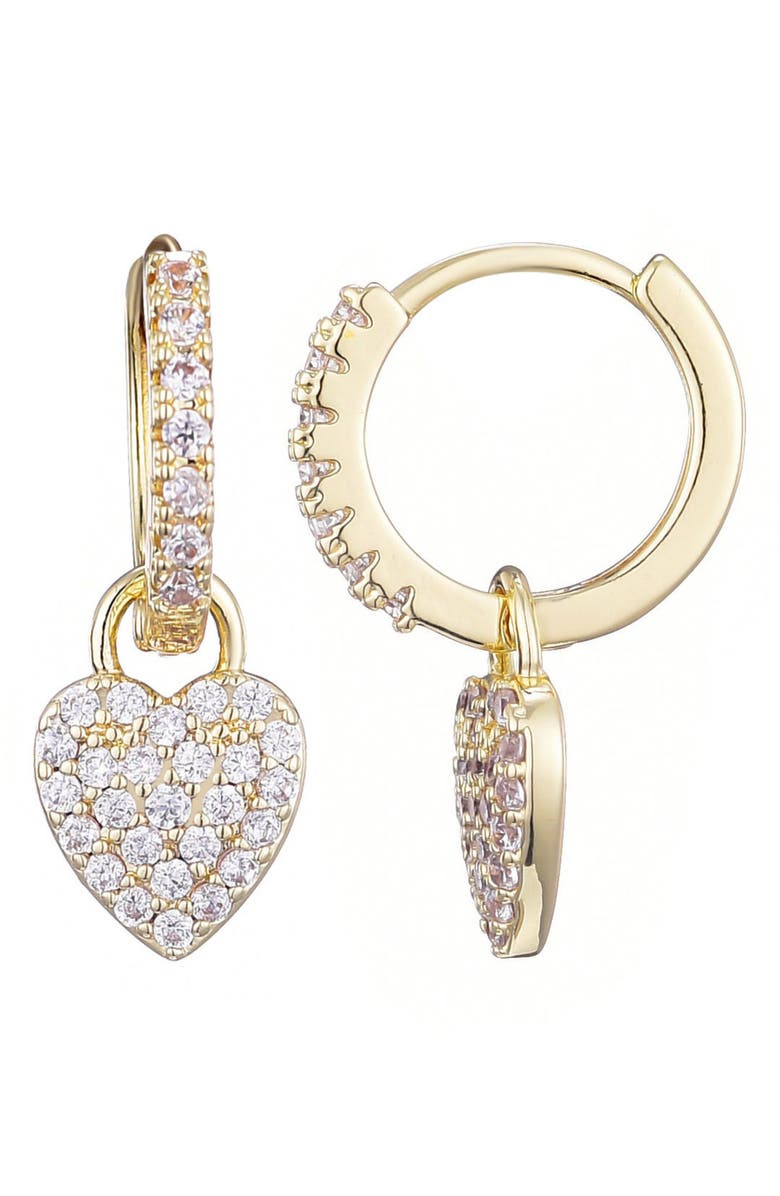 Adornia Cubic Zirconia Heart Drop Huggie Hoop Earrings, Alternate, color, Gold