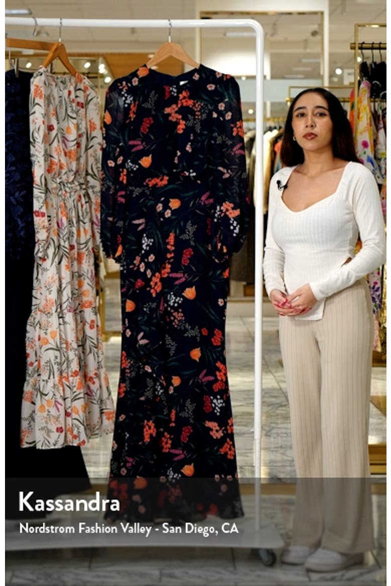 Floral Cascade Ruffle Long Sleeve Dress video