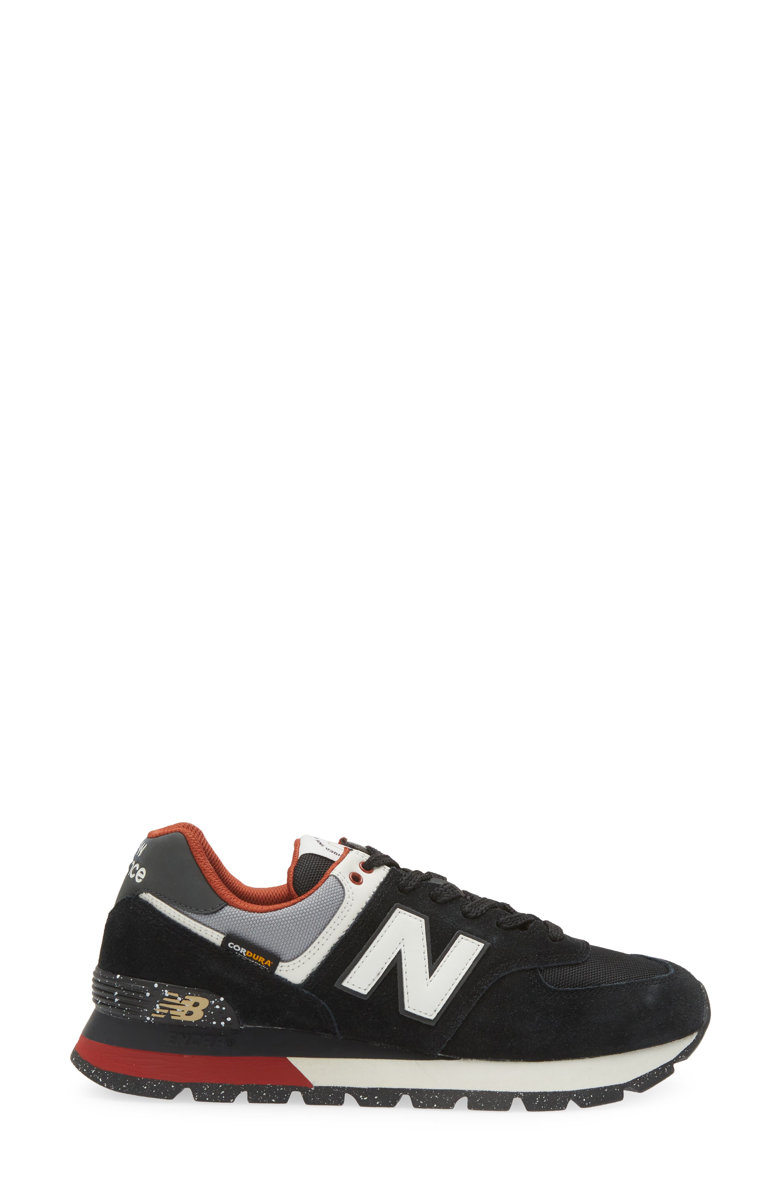 New Balance 574 Cordura Sneaker, Alternate, color, Black/ White