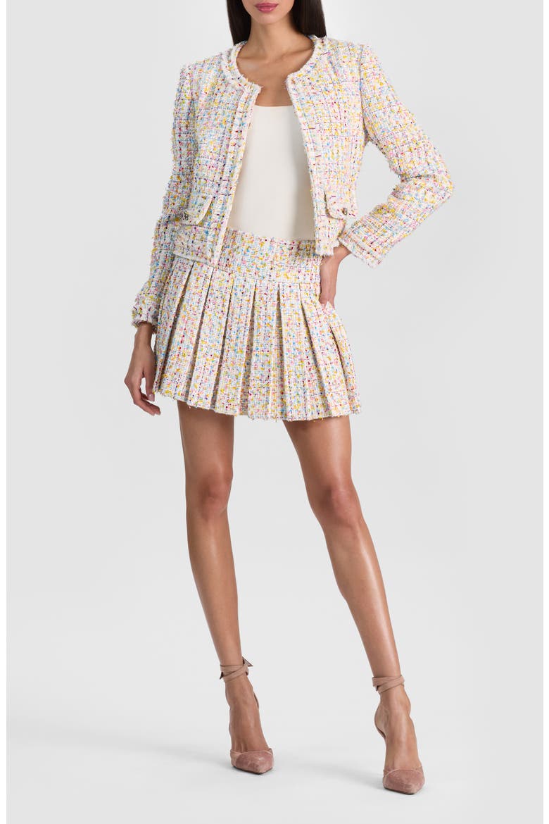 Emilie Box Pleat Tweed Miniskirt, Alternate, color, OFF WHITE/ MULTI