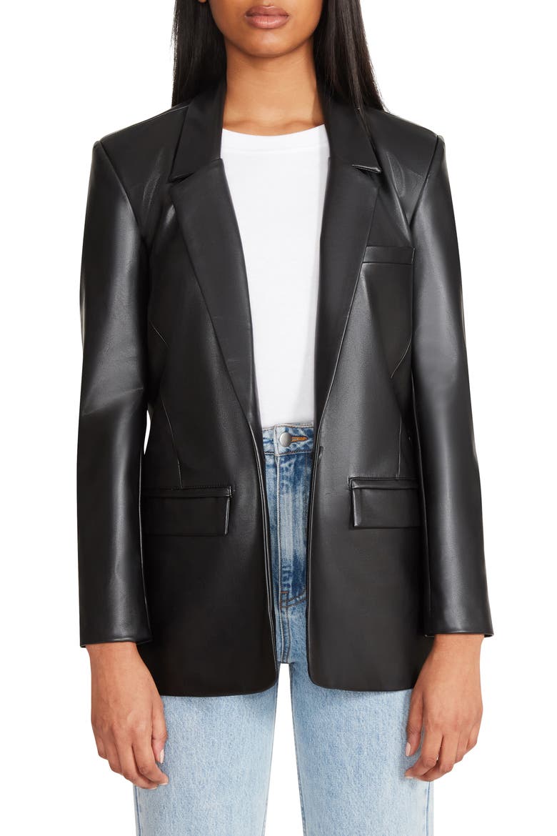 Singled Out Faux Leather Blazer, Main, color, BLACK