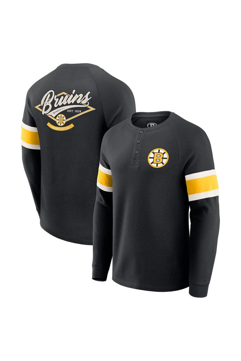 Men's Darius Rucker Collection by Fanatics Black Boston Bruins Waffle-Knit Raglan Long Sleeve Henley T-Shirt, Main, color, Black