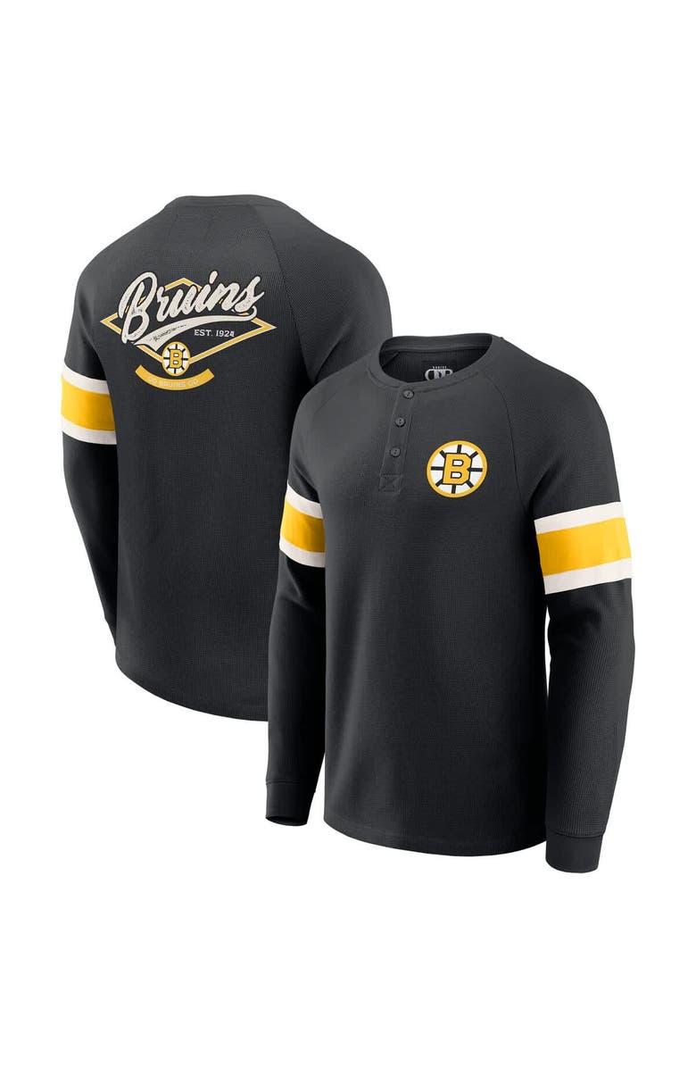 Darius Rucker Collection by Fanatics Men
s Darius Rucker Collection by Fanatics Black Boston Bruins Waffle-Knit Raglan Long Sleeve Henley T-Shirt, Main, color, Black