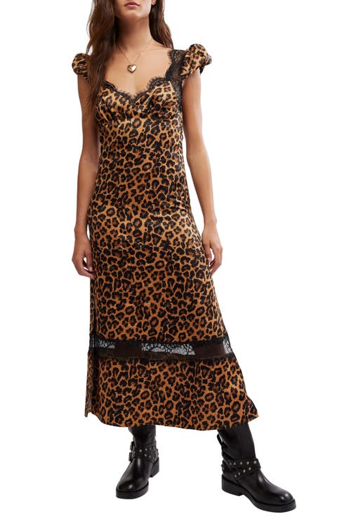 Foolish Heart Printed Lace Trim Satin Dress