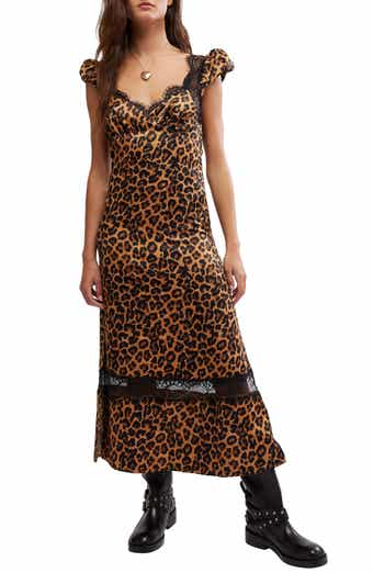 Free People Foolish Heart Printed Lace Trim Satin Dress