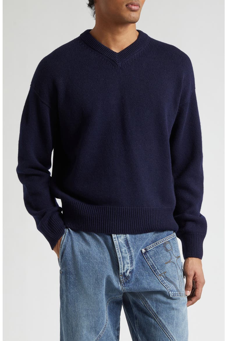 Loafer Stitch Cashmere V-Neck Sweater, Main, color, NAVY