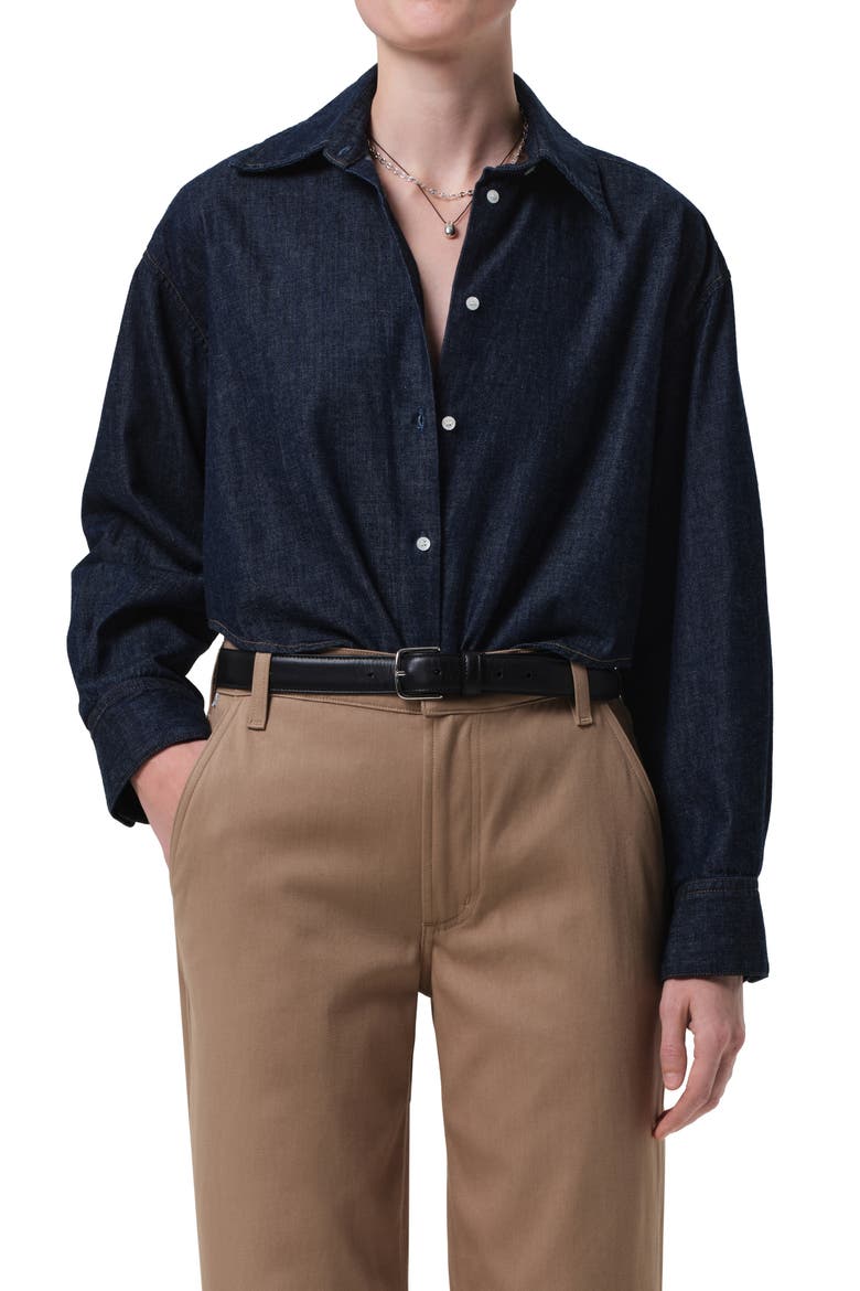 Ana Crop Denim Button-Up Shirt, Main, color, PIAVE